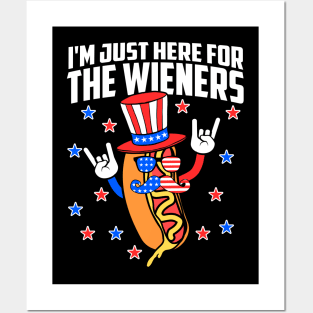 I'm Just Here For The Wieners Hot Dog 4th Of July USA Flag Posters and Art